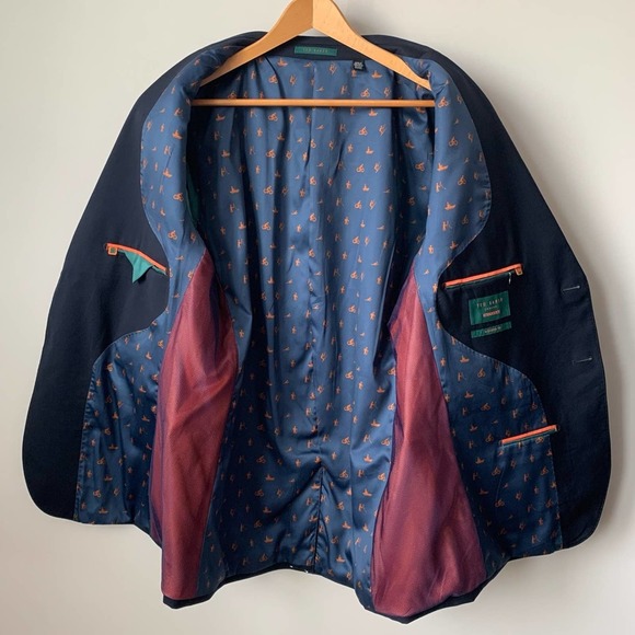 TED BAKER Size 42 Pink Steel Blue Jacquard Polyester Sport Coat main image 0